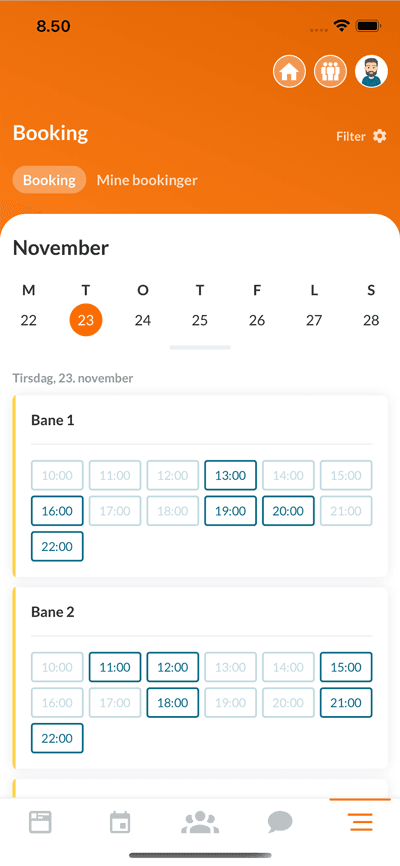 Holdsport-appen: book baner og ledige tider